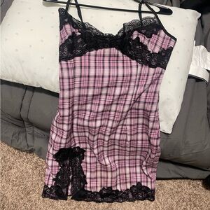 Pink plaid mini dress